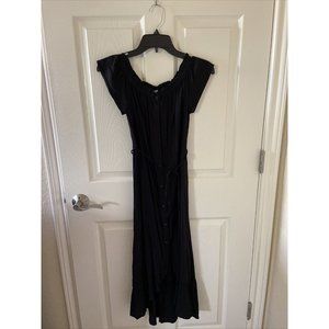 Loft Women's Petite XSP Black Button Down Off Shoulder Spring Summer Dress NWOT